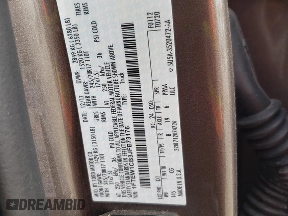 2018 Ford F-150 XL with VIN 1FTEW1CB3JFB73176, listed as a Copart auction lot 58741785 with 153,162 mi miles and Salvage title. Bid and sale history available at DreamBid. Image 12.