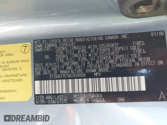 2006 Lexus RX 330 with VIN 2T2GA31U16C050009, listed as a IAAI auction lot 42704690 with 237,867 mi miles and . Bid and sale history available at DreamBid. Image 9.