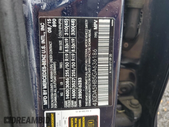 2016 Mercedes-Benz GLE 350 with VIN 4JGDA5HB5GA636186, listed as a Copart auction lot 63459905 with 127,899 mi miles and Salvage title. Bid and sale history available at DreamBid. Image 13.