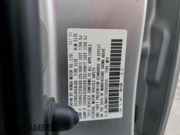 2012 Honda CR-V EX-L with VIN JHLRM4H77CC002810, listed as a Copart auction lot 54560385 with 122,349 mi miles and Salvage Title. Bid and sale history available at carsss.com. Image 13.