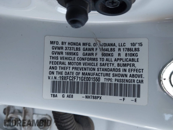 2016 Honda Civic Sedan EX with VIN 19XFC2F71GE001550, listed as a IAAI auction lot 41980420 with 118,795 mi miles. Bid and sale history available at carsss.com. Image 9.