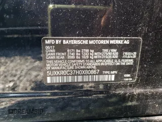 2017 BMW X5 xDrive35i with VIN 5UXKR0C37H0X80867, listed as a Copart auction lot 58697515 with 54,191 mi miles and Salvage title. Bid and sale history available at DreamBid. Image 13.