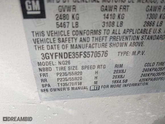 2015 Cadillac SRX Premium Collection with VIN 3GYFNDE35FS570576, listed as a IAAI auction lot 40922524 with 154,557 mi miles. Bid and sale history available at carsss.com. Image 9.