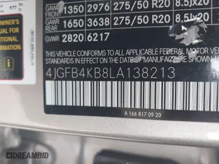 2020 Mercedes-Benz GLE with VIN 4JGFB4KB8LA138213, listed as a IAAI auction lot 41200606 with 27,643 mi miles. Bid and sale history available at carsss.com. Image 9.