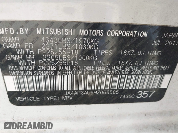 2017 Mitsubishi Outlander Sport ES 2.0 with VIN JA4AR3AU9HZ068585, listed as a IAAI auction lot 41914883 with 173,378 mi miles. Bid and sale history available at carsss.com. Image 9.