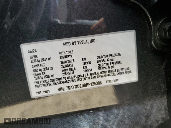 2024 Tesla Model Y with VIN 7SAYGDED0RF125308, listed as a Copart auction lot 61614675 with 11,608 mi miles and Salvage title. Bid and sale history available at DreamBid. Image 13.