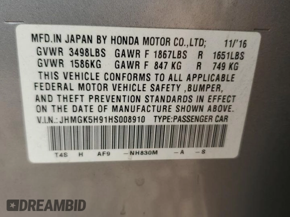 2017 Honda Fit EX-L with VIN JHMGK5H91HS008910, listed as a Copart auction lot 87458324 with 74,745 mi miles and Salvage title. Bid and sale history available at DreamBid. Image 12.
