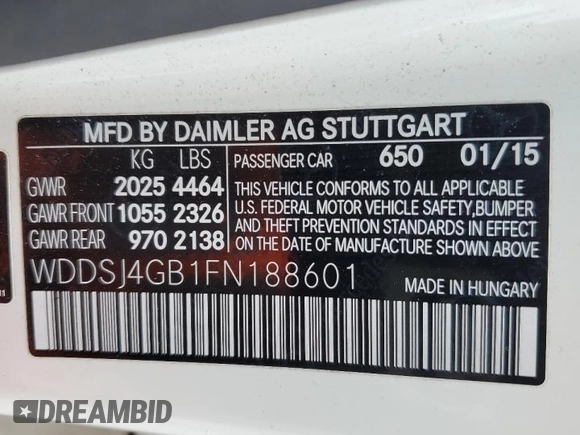 2015 Mercedes-Benz CLA 250 with VIN WDDSJ4GB1FN188601, listed as a Copart auction lot 42777914 with 78,973 mi miles and . Bid and sale history available at DreamBid. Image 12.