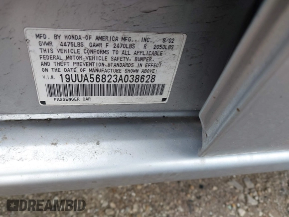 2003 Acura TL Type S with VIN 19UUA56823A038628, listed as a IAAI auction lot 41867737 with 210,176 mi miles. Bid and sale history available at carsss.com. Image 9.