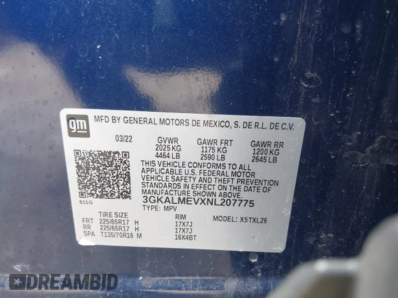 2022 GMC Terrain SLE z VIN 3GKALMEVXNL207775, wystawiony jako IAAI lot #42135647 z przebiegiem 52 288 mil mil oraz . Historia ofert i sprzedaży dostępna na DreamBid. Obrazek 9.