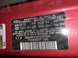 2023 Hyundai Elantra SEL with VIN KMHLM4AG9PU575684, listed as a IAAI auction lot 41205531 with 13,656 mi miles and . Bid and sale history available at DreamBid. Image 9.