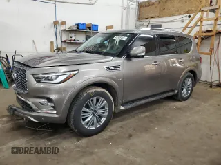 2019 Infiniti QX80 LUXE with VIN JN8AZ2NE0K9227007, listed as a Copart auction lot 46809495 with 0 mi miles and Salvage Title. Bid and sale history available at carsss.com. Image 1.