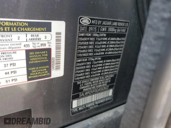 2016 Land Rover Range Rover Sport HSE with VIN SALWR2VF0GA552622, listed as a Copart auction lot 44774675 with 64,816 mi miles and Salvage Title. Bid and sale history available at DreamBid. Image 14.