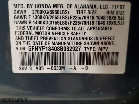2008 Honda Pilot EX with VIN 5FNYF18408B032927, listed as a Copart auction lot 50403265 with 172,286 mi miles and Salvage Title. Bid and sale history available at carsss.com. Image 14.