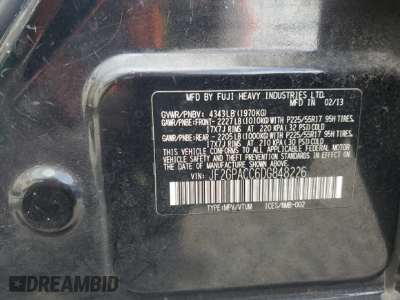 2013 Subaru Crosstrek Premium with VIN JF2GPACC6DG848226, listed as a Copart auction lot 64782285 with 180,496 mi miles and Clean title. Bid and sale history available at DreamBid. Image 12.