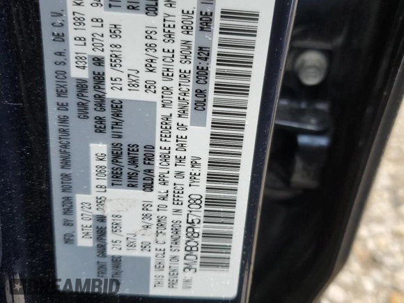 2023 Mazda CX-30 S Carbon Edition with VIN 3MVDMBCM8PM571080, listed as a Copart auction lot 79252764 with 17,001 mi miles and Salvage Title. Bid and sale history available at DreamBid. Image 13.