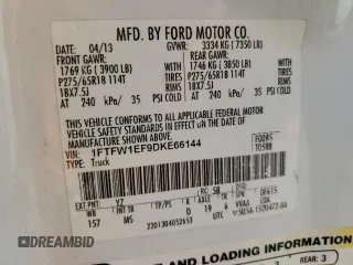 2013 Ford F-150 XL with VIN 1FTFW1EF9DKE66144, listed as a Copart auction lot 58134795 with 150,726 mi miles and Salvage title. Bid and sale history available at DreamBid. Image 12.