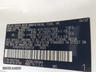 2007 Toyota Tundra SR5 with VIN 5TFBT54107X004759, listed as a IAAI auction lot 40944492 with 303,365 mi miles. Bid and sale history available at carsss.com. Image 9.