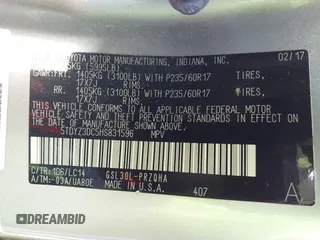 2017 Toyota Sienna XLE Auto Access Seat with VIN 5TDYZ3DC5HS831596, listed as a IAAI auction lot 42146953 with 181,807 mi miles. Bid and sale history available at carsss.com. Image 9.