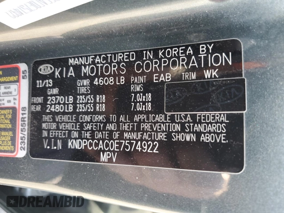 2014 Kia Sportage EX with VIN KNDPCCAC0E7574922, listed as a Copart auction lot 63299315 with 150,905 mi miles and Salvage title. Bid and sale history available at DreamBid. Image 13.