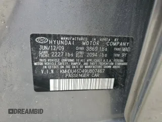 2009 Hyundai Elantra SE z VIN KMHDU46D49U807467, wystawiony jako Copart lot #58783865 z przebiegiem 118 110 mil mil oraz Czysty tytuł • Clean title. Historia ofert i sprzedaży dostępna na DreamBid. Obrazek 12.