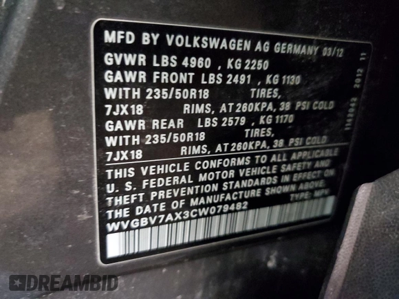 2012 Volkswagen Tiguan SE z VIN WVGBV7AX3CW079482, wystawiony jako Copart lot #47383095 z przebiegiem 144 877 mil mil oraz Szkoda całkowita • Salvage title. Historia ofert i sprzedaży dostępna na DreamBid. Obrazek 15.