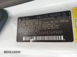 2009 BMW 3 Series 335i xDrive with VIN WBAWC735X9E269900, listed as a IAAI auction lot 42142117 with Not Provided miles and . Bid and sale history available at carsss.com. Image 9.