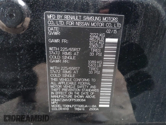 2015 Nissan Rogue SV z VIN KNMAT2MV0FP538064, wystawiony jako IAAI lot #42316146 z przebiegiem 116 038 mil mil oraz . Historia ofert i sprzedaży dostępna na DreamBid. Obrazek 9.