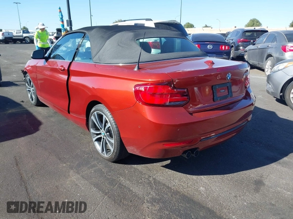 2018 BMW 2 Series 230i with VIN WBA2M7C55JVD51262, listed as a IAAI auction lot 41343333 with 29,537 mi miles. Bid and sale history available at carsss.com. Image 3.
