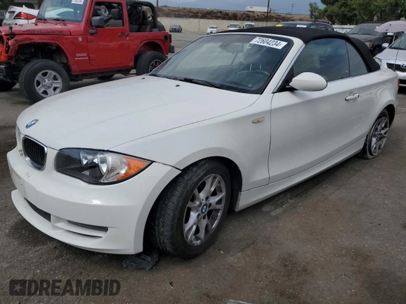 2008 BMW 1 Series 128i with VIN WBAUN13558VH80138, listed as a Copart auction lot 72604234 with 153,055 mi miles and Salvage Title. Bid and sale history available at carsss.com. Image 1.