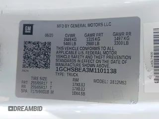 2021 Chevrolet Colorado 2WD Work Truck z VIN 1GCHSBEA3M1101138, wystawiony jako IAAI lot #41979978 z przebiegiem 81 657 mil mil oraz . Historia ofert i sprzedaży dostępna na DreamBid. Obrazek 9.