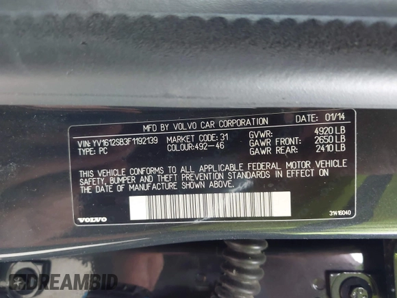 2015 Volvo V60 with VIN YV1612SB3F1192139, listed as a IAAI auction lot 42471036 with 104,935 mi miles and . Bid and sale history available at DreamBid. Image 9.