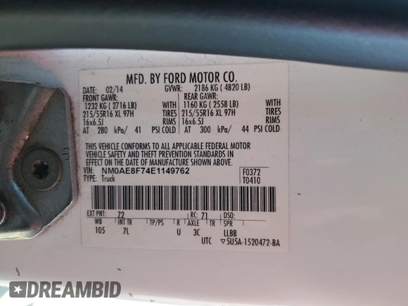 2014 Ford Transit Connect XLT with VIN NM0AE8F74E1149762, listed as a Copart auction lot 50051605 with 171,759 mi miles and Salvage title. Bid and sale history available at DreamBid. Image 13.