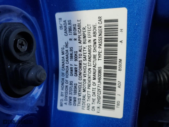 2018 Honda Civic Sedan EX with VIN 2HGFC2F71JH600865, listed as a Copart auction lot 52006645 with 118,613 mi miles and Salvage Title. Bid and sale history available at carsss.com. Image 14.
