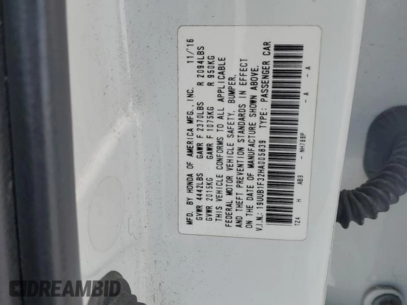 2017 Acura TLX with VIN 19UUB1F32HA005839, listed as a Copart auction lot 50498705 with 50,660 mi miles and Salvage title. Bid and sale history available at DreamBid. Image 12.