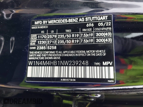 2022 Mercedes-Benz GLB 250 с VIN W1N4M4HB1NW239248, выставлен на аукционе IAAI как лот 41286106 с пробегом 49 238 миль миль и . История ставок и продаж доступна на DreamBid. Изображение 9.