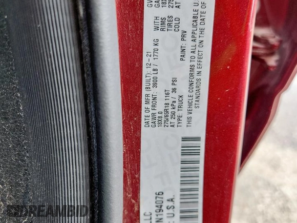 2022 Ram 1500 Big Horn z VIN 1C6SRFMT3NN194076, wystawiony jako Copart lot #58760505 z przebiegiem 75 849 mil mil oraz Szkoda całkowita • Salvage title. Historia ofert i sprzedaży dostępna na DreamBid. Obrazek 12.