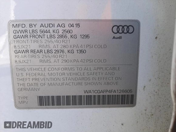 2015 Audi SQ5 Premium Plus с VIN WA1CGAFP4FA126605, выставлен на аукционе Copart как лот 71654562 с пробегом 74 819 миль миль и . История ставок и продаж доступна на DreamBid. Изображение 12.