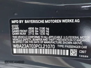 2023 BMW 4 Series 430i with VIN WBA23AT03PCL21070, listed as a IAAI auction lot 42730718 with 19,859 mi miles and . Bid and sale history available at DreamBid. Image 9.