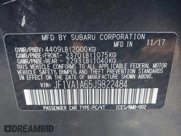 2018 Subaru WRX с VIN JF1VA1A65J9822484, выставлен на аукционе IAAI как лот 41687848 с пробегом 89 566 миль миль и . История ставок и продаж доступна на DreamBid. Изображение 9.