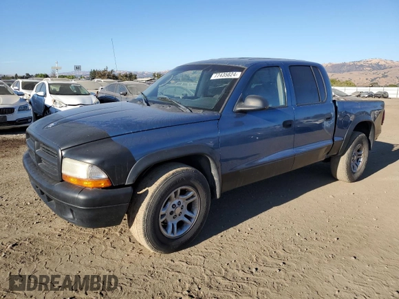 2004 Dodge Dakota Sport with VIN 1D7HL38NX4S789687, listed as a Copart auction lot 77435824 with 157,993 mi miles and Salvage Title. Bid and sale history available at carsss.com. Image 1.