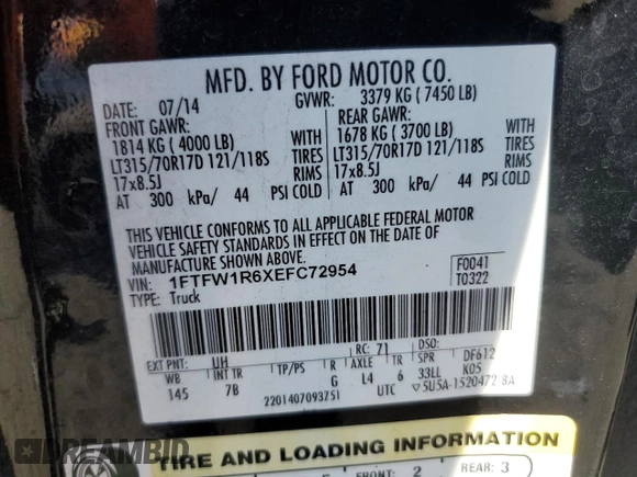 2014 Ford F-150 SVT Raptor with VIN 1FTFW1R6XEFC72954, listed as a Copart auction lot 85895224 with Not Provided miles and Non Repairable. Bid and sale history available at carsss.com. Image 13.
