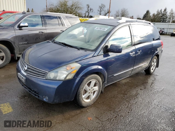 2007 Nissan Quest S with VIN 5N1BV28U37N116427, listed as a Copart auction lot 44795135 with 143,323 mi miles and Clean Title. Bid and sale history available at carsss.com. Image 1.