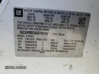 2016 Chevrolet Silverado 1500 LT with VIN 3GCUKREC9GG185402, listed as a Copart auction lot 52292115 with 131,861 mi miles and Salvage Title. Bid and sale history available at DreamBid. Image 12.