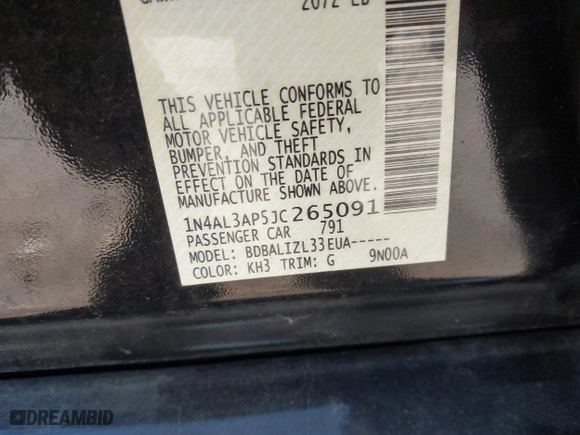 2018 Nissan Altima 2.5 SV with VIN 1N4AL3AP5JC265091, listed as a IAAI auction lot 41293465 with 102,343 mi miles. Bid and sale history available at carsss.com. Image 9.