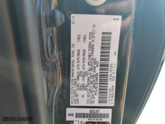 2014 Toyota Tundra 4WD Truck Platinum with VIN 5TFAY5F12EX404586, listed as a Copart auction lot 50430165 with 160,045 mi miles and Salvage Title. Bid and sale history available at carsss.com. Image 12.