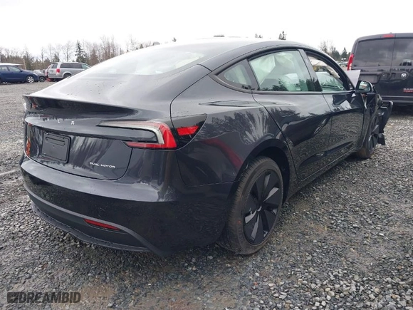 2025 Tesla Model 3 Long Range with VIN 5YJ3E1EB2SF921588, listed as a IAAI auction lot 41609999 with 113 mi miles. Bid and sale history available at carsss.com. Image 4.