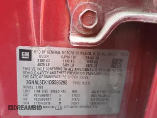 2013 Chevrolet Captiva Sport LT with VIN 3GNAL3EK1DS595292, listed as a Copart auction lot 72775134 with 113,356 mi miles and Salvage Title. Bid and sale history available at DreamBid. Image 13.