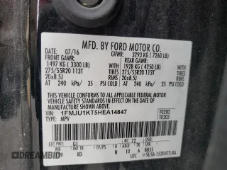 2017 Ford Expedition Limited z VIN 1FMJU1KT5HEA14847, wystawiony jako Copart lot #52169475 z przebiegiem 174 258 mil mil oraz Szkoda całkowita • Salvage title. Historia ofert i sprzedaży dostępna na DreamBid. Obrazek 14.