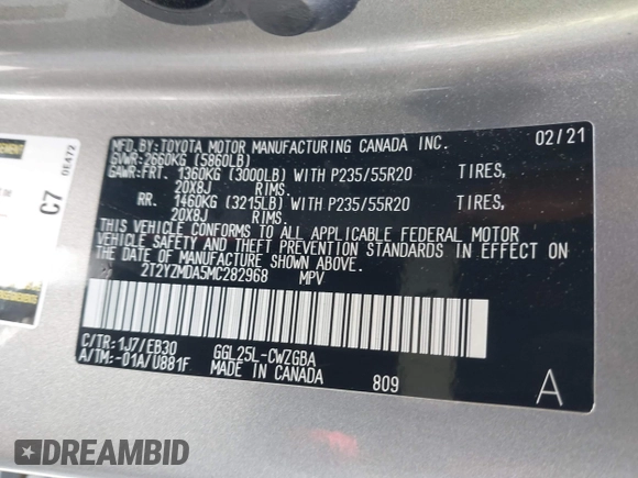 2021 Lexus RX 350 F Sport with VIN 2T2YZMDA5MC282968, listed as a IAAI auction lot 42429817 with 92,202 mi miles and . Bid and sale history available at DreamBid. Image 9.